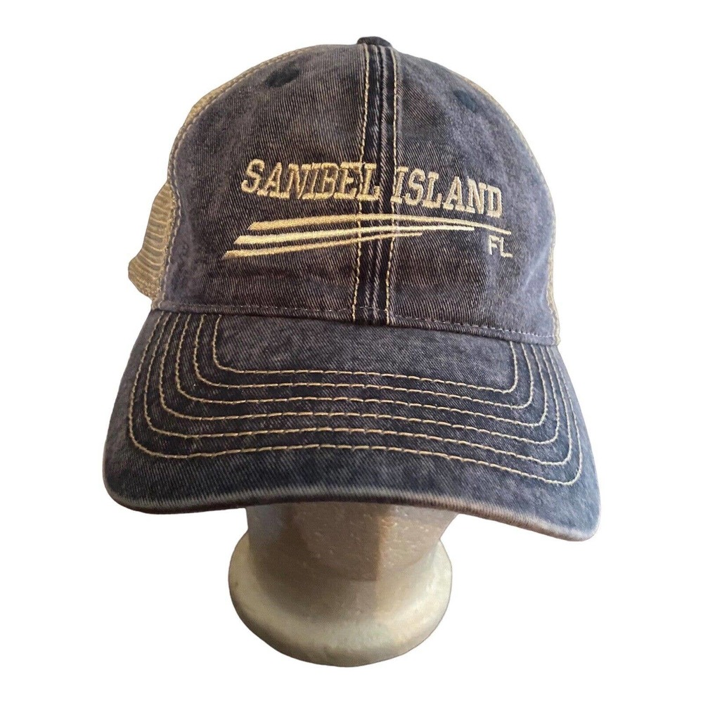 Sanibel Island Denim Mesh Trucker Hat‎ Adjustable Unisex Royal Resortwear